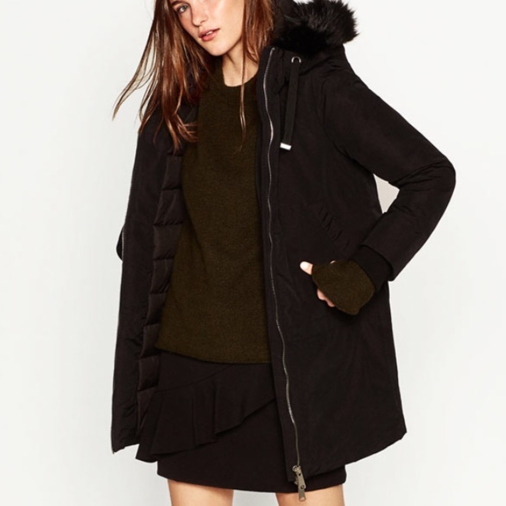 Zara Basic Outerwear Long Black Jacket Coat Parka… - image 1